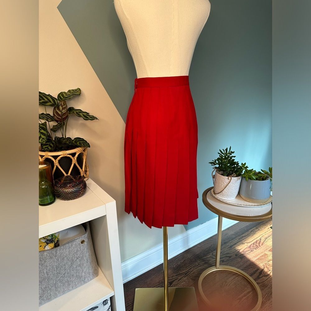 Vintage 80s Talbots Red Wool Pleated Skirt Size 10 Made USA High Waist 29” - Picture 5 of 10